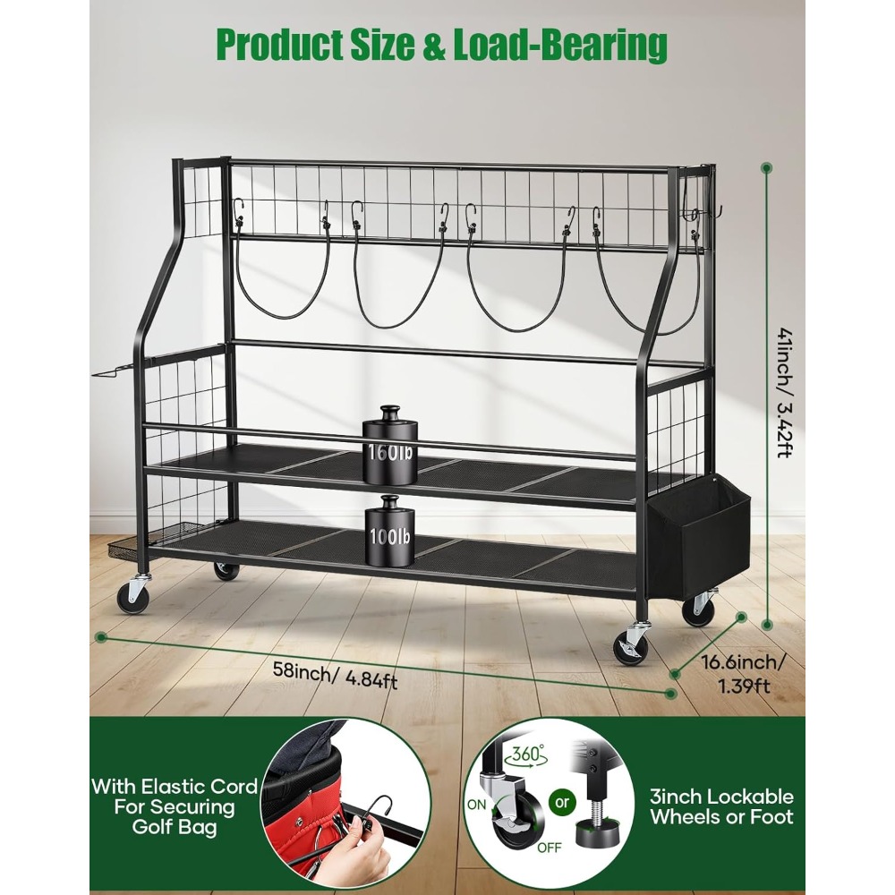 Golf Equipment Organizer For Garage - Support de rangement pour sacs de