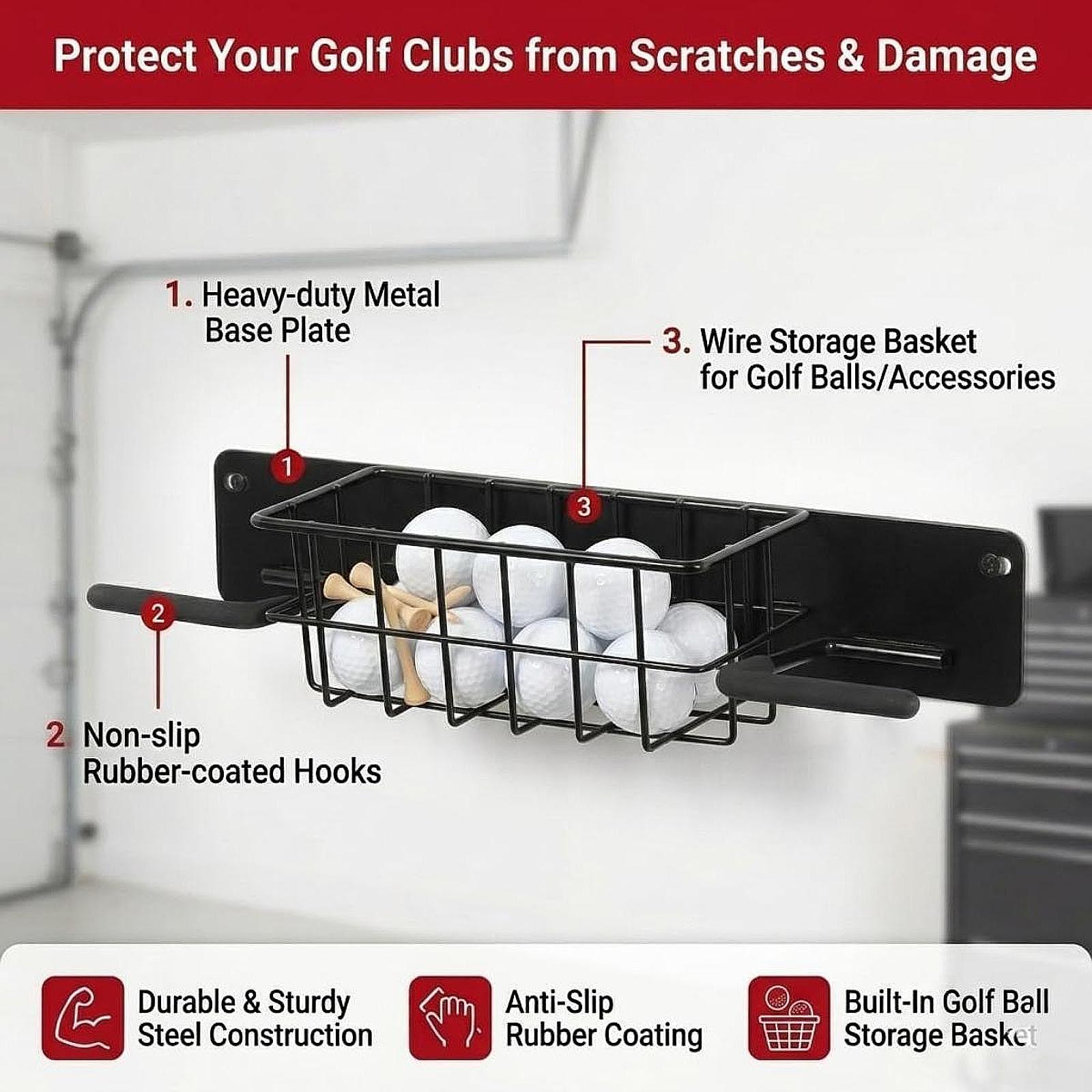 Golf Equipment Organizer For Garage - Support mural pour équipement de golf